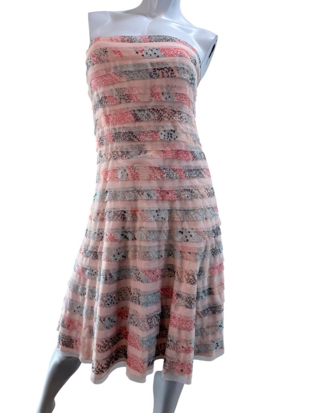 BCBGMaxAzria Multi Pink Striped Mesh Tiered Cocktail Dress Coquette Harley 8